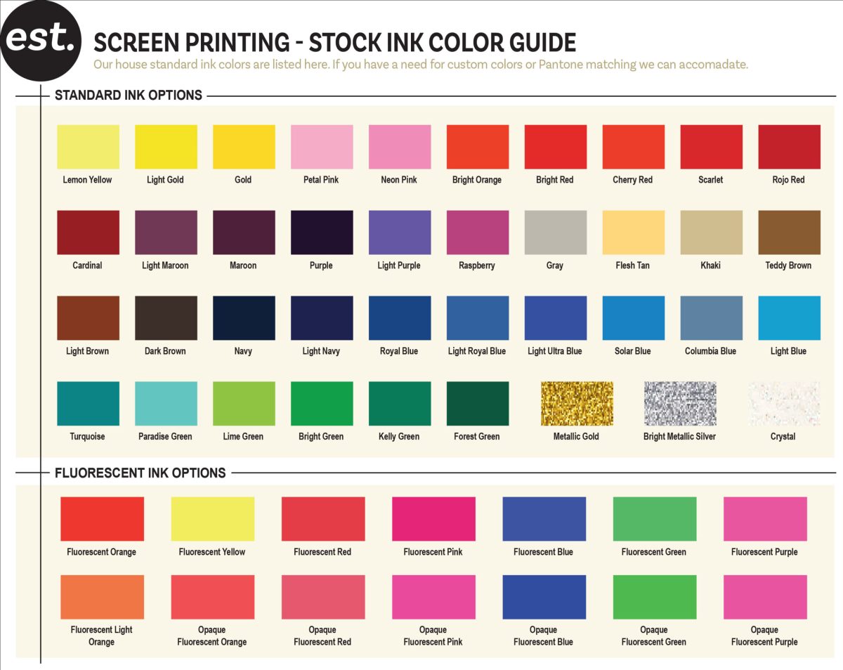 Est Merch Ink Color Guide